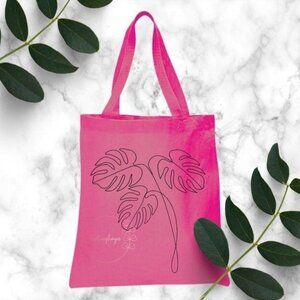 Minimalist Monstera Reusable Canvas Tote - Hot Pink